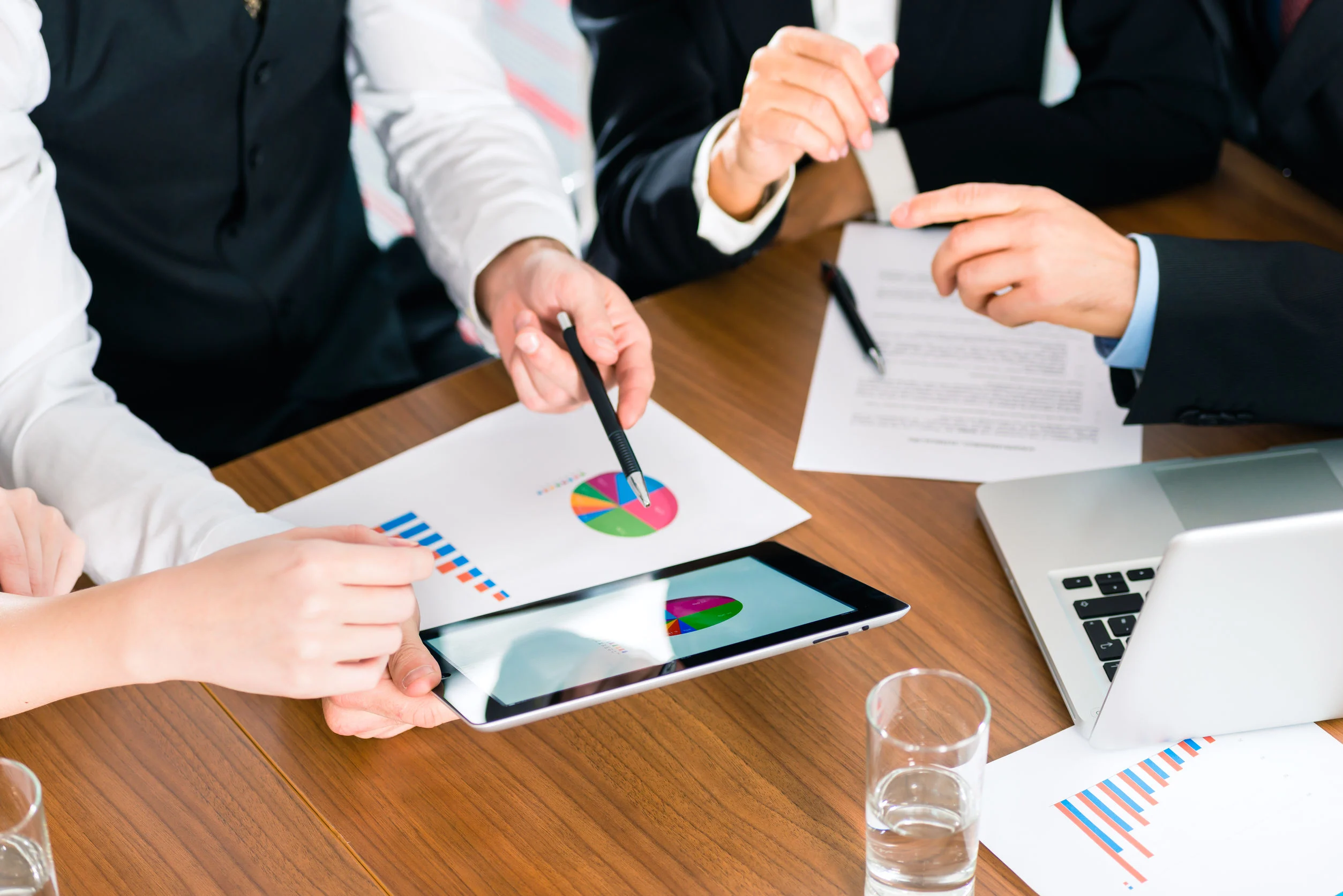 Business people going over a diagram