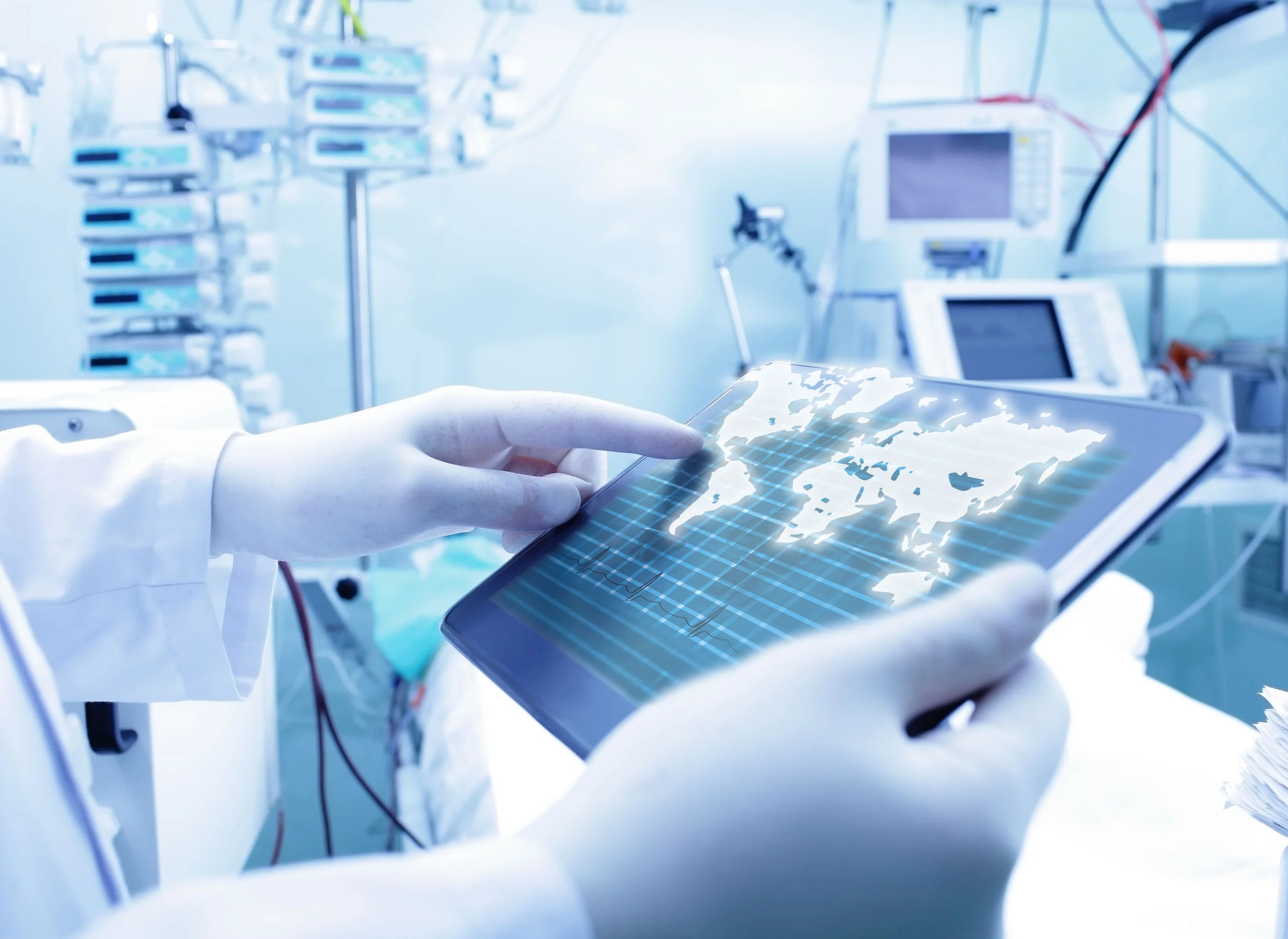 28172766 - doctor working with tablet pc and world map. the concept of medicine World map