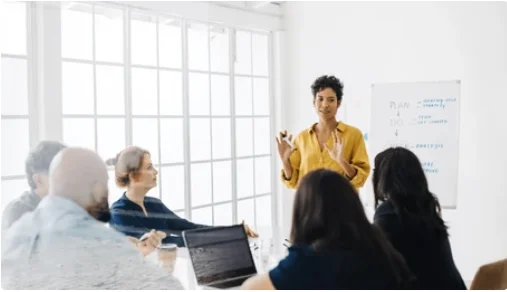 communicate vision Facilitator presenting to a business team